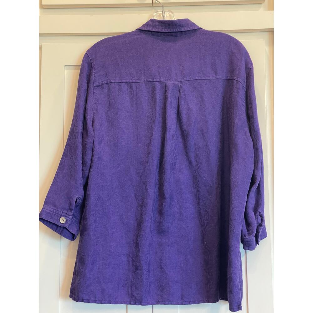 Chico's Designs lace motif linen and cotton purple blouse size Large (chico's 2) - Picture 2 of 9